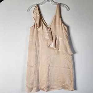 Everly Champagne Cream Tank Slip Mini Dress Small Ruffle Lined Neutral V Neck